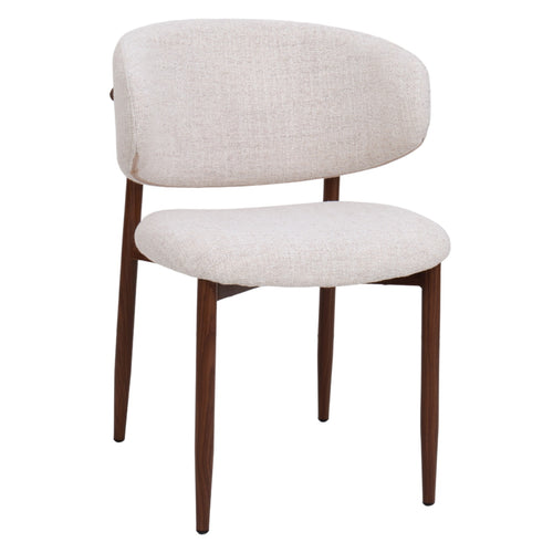 DÉJA Living Eetkamerstoel Jessie - Beige/Walnoot - Stoffen Stoel - Mid Century - Zithoogte 50 cm - Set van 2