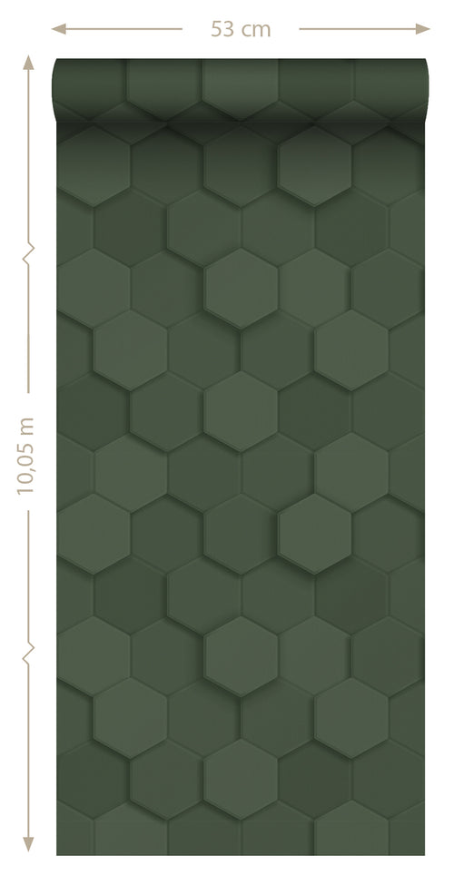 Origin Wallcoverings behang 3d hexagon motief donkergroen - 53 cm x 10.05 m - 347852 - vtwonen shop