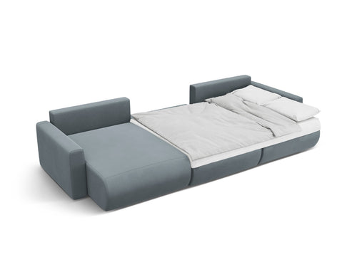 Cosmopolitan Design Converteerbare panoramische bank met opbergdoos Belfast 4-zits, flueel blauw grijs - 149x340x84cm