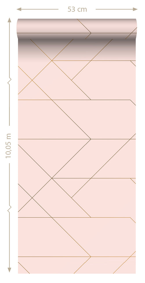 ESTAhome behang grafische lijnen zacht roze en goud - 53 cm x 10.05 m - 139211