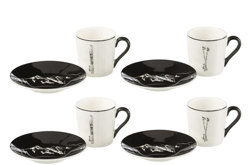 J-Line kopje + schoteltje -  keramiek - zwart/wit - small - doos van 4