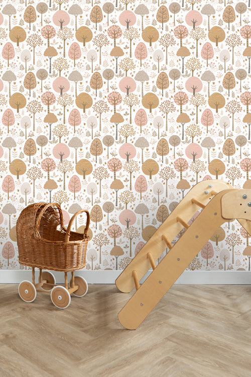 ESTAhome behang bosrijk landschap roze, bruin en wit - 50 x 900 cm - 139799 - vtwonen shop