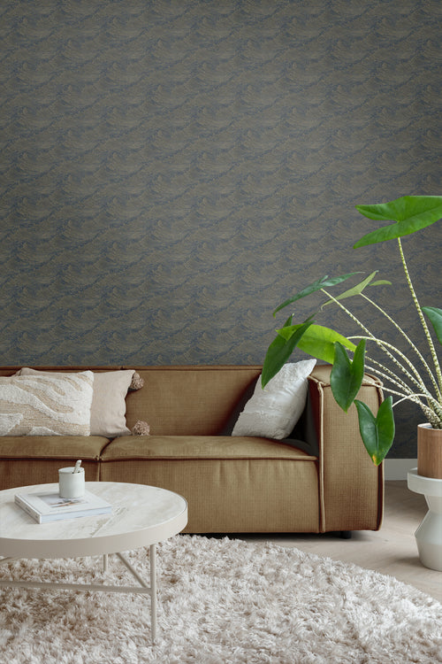 Borastapeter behang 3d golvende lijnen vergrijsd blauw - 53 cm x 10.05 m - 660304 - vtwonen shop