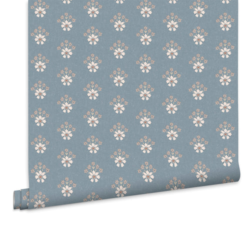 Laura Ashley Vliesbehang - Semington Floral Geo Newport Blue