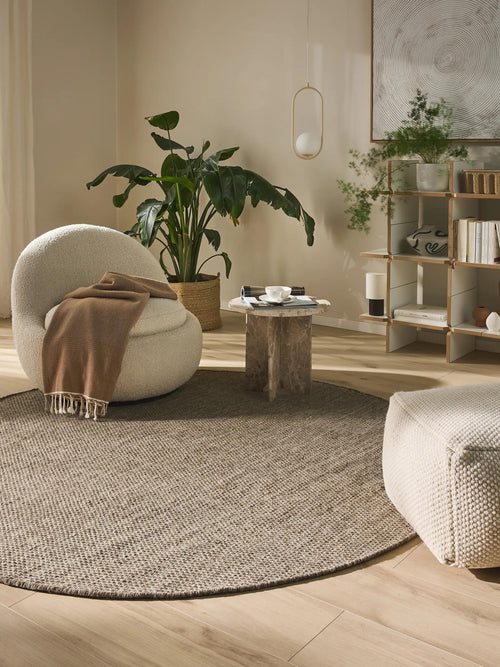benuta wollen vloerkleed Rocco - taupe - ø 200 cm