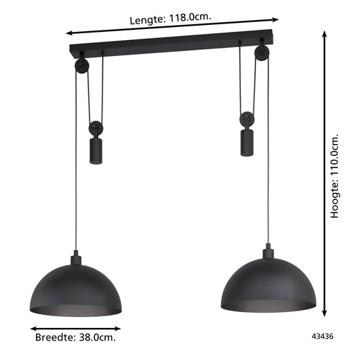 EGLO hanglamp Winkworth 1 - 2 x e27 - ø 38 cm - zwart - vtwonen shop
