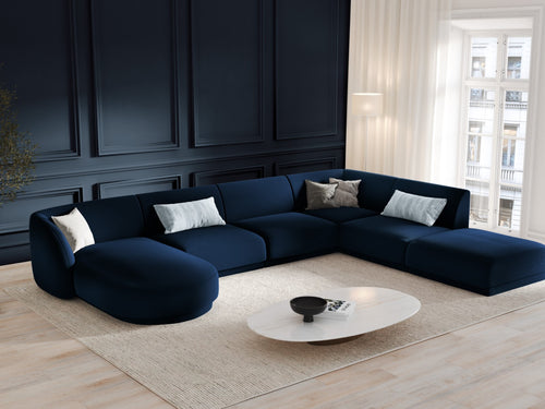 Micadoni Panoramische hoekbank rechts Miley 6-zits, flueel, koningsblauw - 255x330x70cm