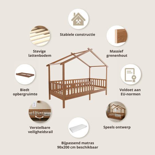 Petite Amélie Huisbed Maison - Peuterbed 90x200 cm - Bedhuisje - Walnoot - vtwonen shop