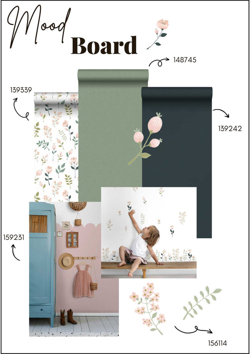 ESTAhome muursticker bloemen wit, roze en groen - 47.5 x 66 cm - 156114 - vtwonen shop