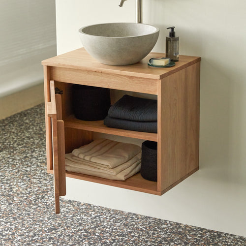 Tikamoon Badkamermeubel van massief heveahout eikenkleur 60 cm - Naturel