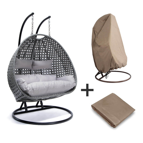 Home Deluxe - Polyrattan hangstoel met regenhoes TWIN | Kleur: Grijs, Eigenschappen: Met regenhoes - vtwonen shop