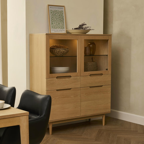 Furnhouse vitrinekast Kerteminde - Natuurlijk eikenhout - MDF, Eikenfineer, Glas - 45x124x146