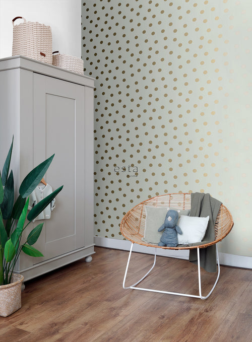 ESTAhome behang stippen gebroken wit en goud - 53 cm x 10.05 m - 139243