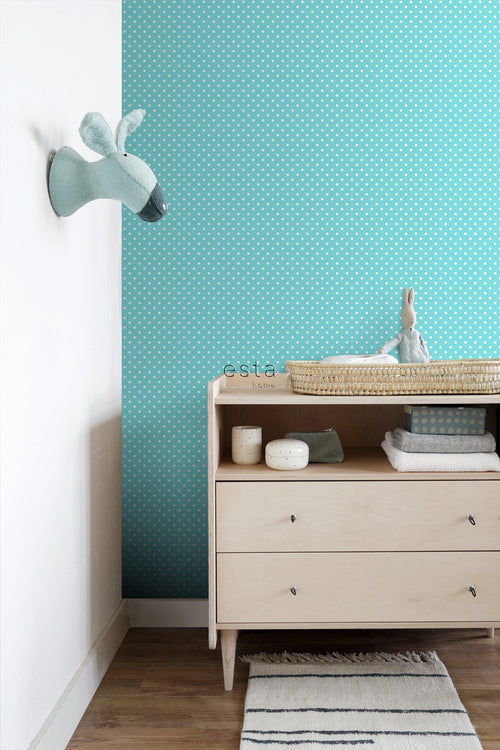 ESTAhome behang stippen turquoise - 53 cm x 10,05 m - 138102