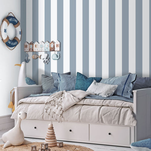 Sanders & Sanders behang strepen vergrijsd blauw en wit - 53 cm x 10.05 m - 640657