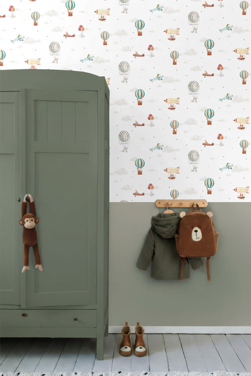 Sanders & Sanders behang luchtballonnen blauw, beige en wit - 53 cm x 10 m - 640454