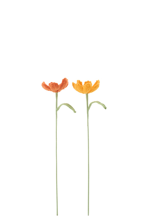 J-Line kunstbloem Gehaakt - polyester - oranje - set van 2