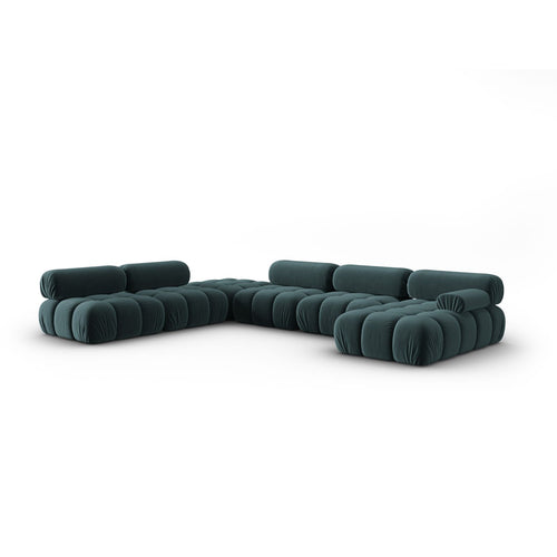 Cosmopolitan Design - Modulaire panoramische hoekbank links Cortina 7-zits, flueel turkoois - 282x376x70cm