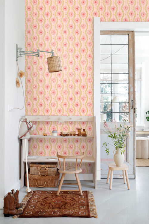 ESTAhome behang retro ornamenten roze, rood en groen - 50 x 900 cm - 131713