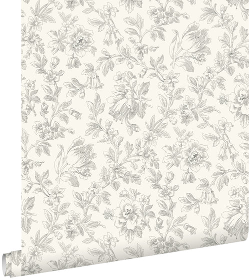 ESTAhome behang elegante bloemen grijs - 50 x 900 cm - 132100