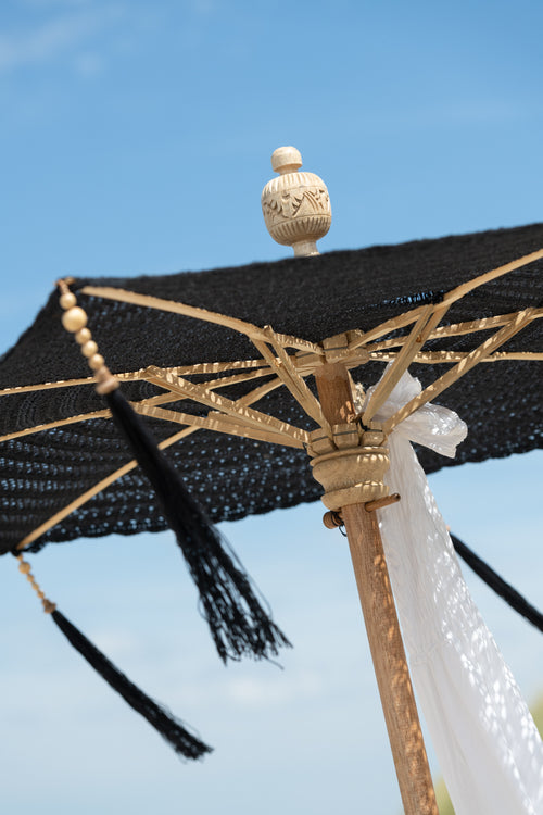J-Line parasol Kwast - katoen - hout - zwart - large
