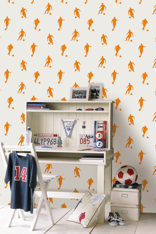 ESTAhome behang voetbalspelers oranje en wit - 53 cm x 10.05 m - 115871