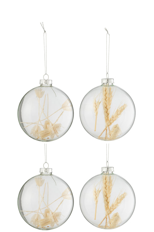 J-Line kerstbal Gedroogde Takjes - glas - transparant/beige - large - doos van 4 - vtwonen shop