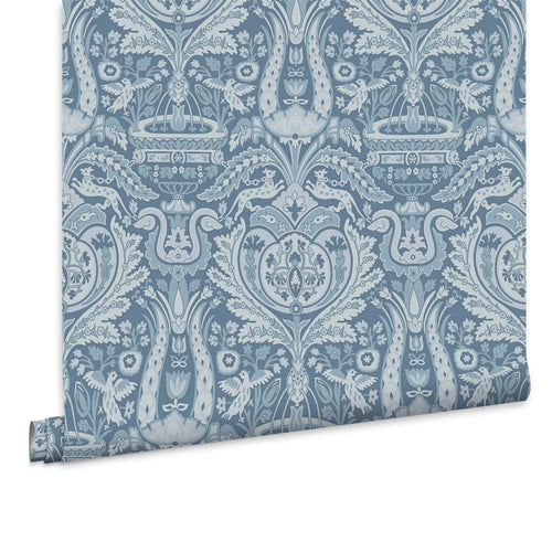 Laura Ashley Vliesbehang - Heraldic Damask Dusky Seaspray