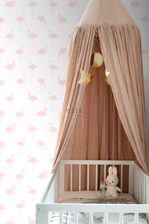ESTAhome behang flamingo's licht roze en wit - 53 cm x 10.05 m - 138918