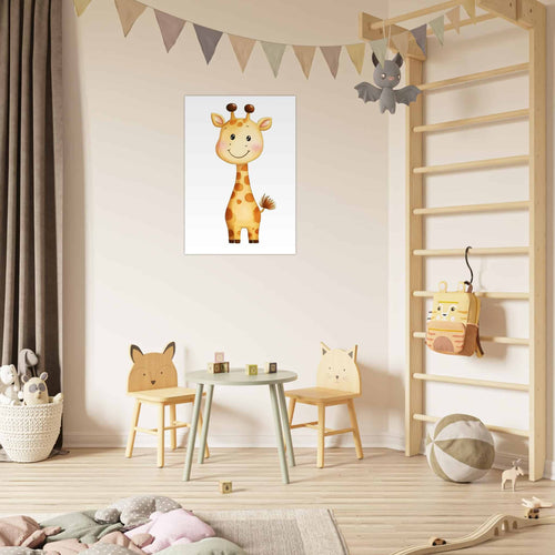 Artfulprints Poster Lachende giraffe   - 70x100 cm - Geel