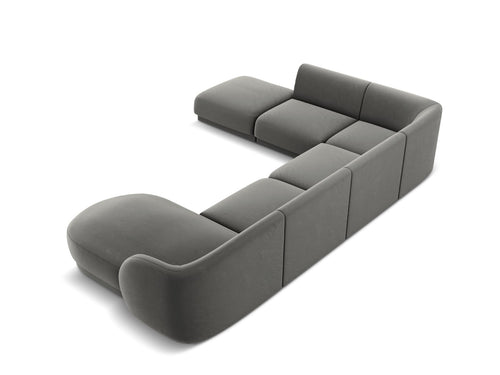 Micadoni Panoramische hoekbank links Miley 6-zits, flueel, lichtgrijs - 255x330x70cm