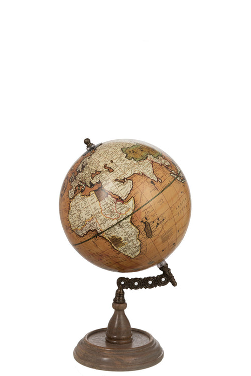 J-Line wereldbol Op Voet - hout - roest/naturel - medium