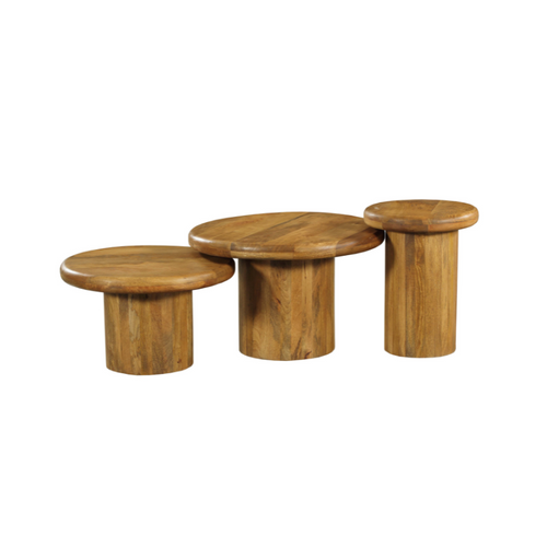 StarFurn Salontafel Maya - Rond Naturel Mangohout - Set van 3 - vtwonen shop