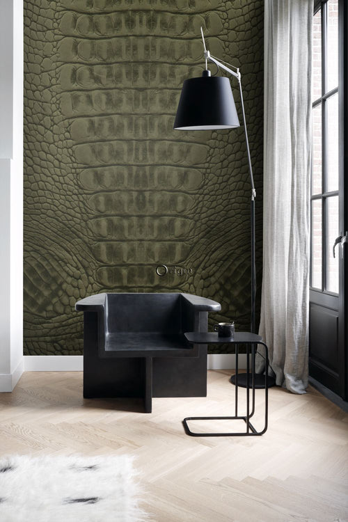 Origin Wallcoverings fotobehang krokodillenhuid mosgroen - 300 x 279 cm - 357246