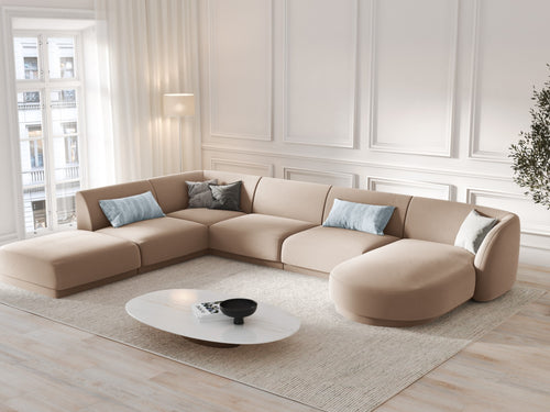 Micadoni Panoramische hoekbank links Miley 6-zits, flueel, cappuccino - 255x330x70cm
