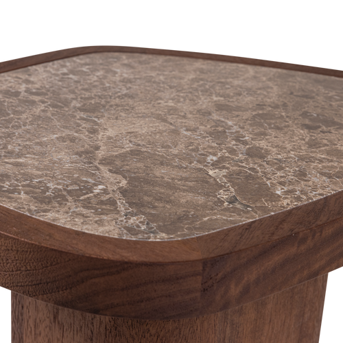 WOOOD bijzettafel Granu - Marmer/Mangohout - Bruin - 50x53x45