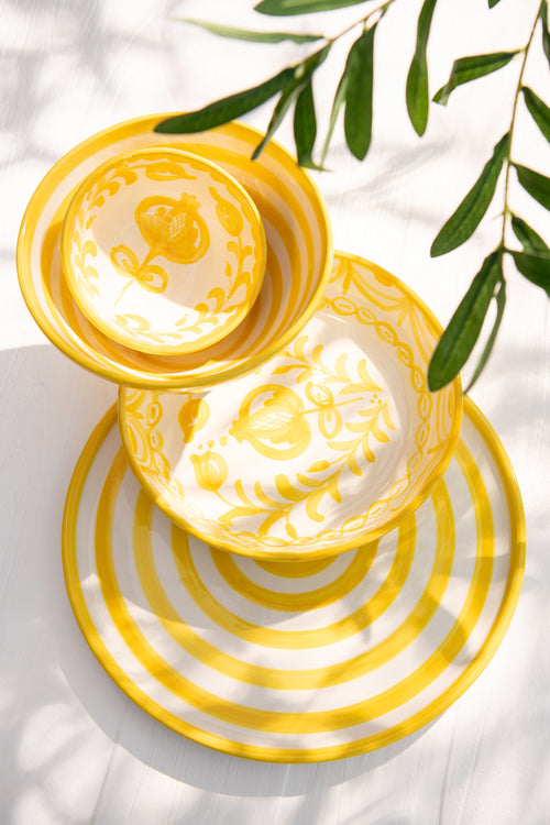 J-Line schaal Granada Low - keramiek - wit/geel - large - Ø 25 cm