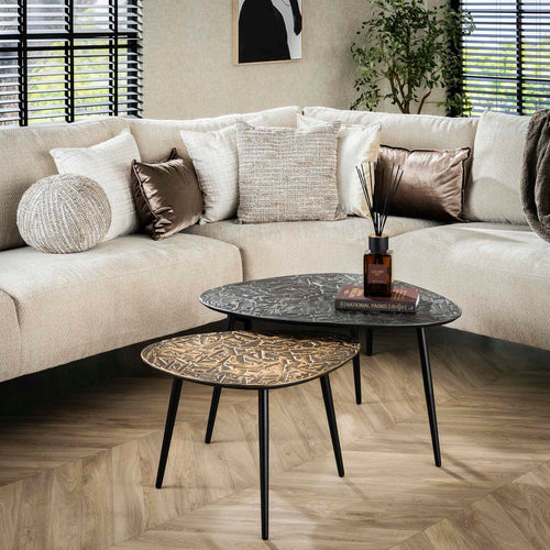 Giga Meubel Salontafel Patina - Brons Metaal - Set van 2 - 80x60x43cm