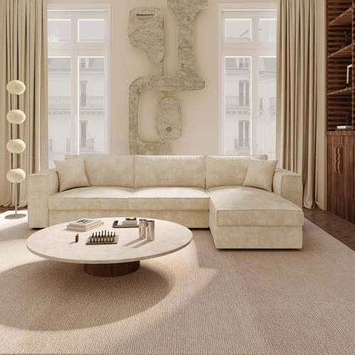 Premium Interiors - Rechthoekige hoekbank MIKA - zacht aanvoelende geweven stof beige 292cm