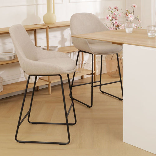 Nolon Nino-Isa Barkruk Beige - Stof - Zwart Onderstel - 65 cm - vtwonen shop