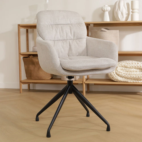 Nolon Nola-Mia Eetkamerstoel Beige - Draaibaar - Armleuning - Zwart