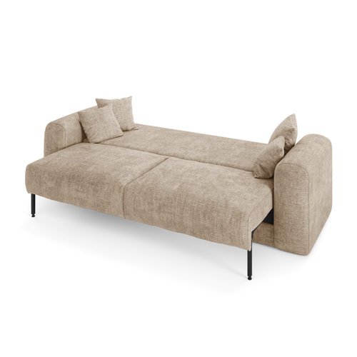 Sia Home - Slaapbank met opbergruimte, notenhout RIO - gewaafd fluweel beige 250cm
