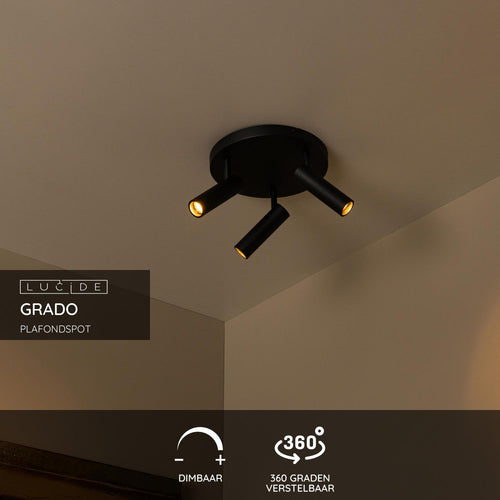 Lucide plafondspot GRADO - 3xGU10 (MR11) - Zwart - vtwonen shop
