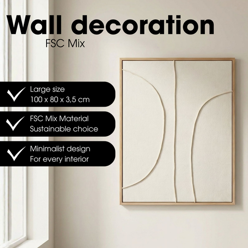 Mica Decorations Wanddecoratie - Wandpaneel Abstracte Kunst 100 x 80 x 3,5 cm - Woondecoratie voor Woonkamer of Slaapkamer - Beige