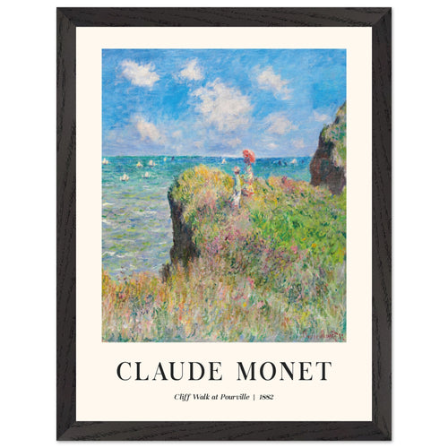 Artfulprints Poster met Lijst Claude Monet - Cliff walk at Pourville   - 30x40 cm - Blauw