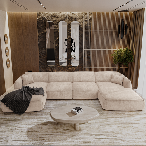 Sia Home - Panoramische banken LIVIA - Fluweel weefsel - Crème - 346cm - vtwonen shop