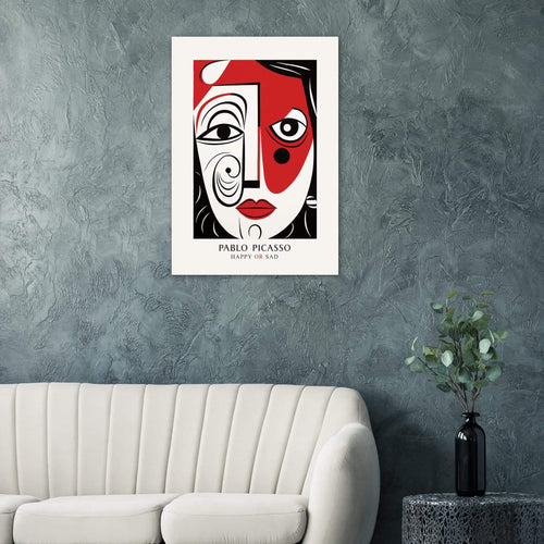 Artfulprints Poster met Lijst Pablo Picasso - Happy or sad   - 30x40 cm - Rood