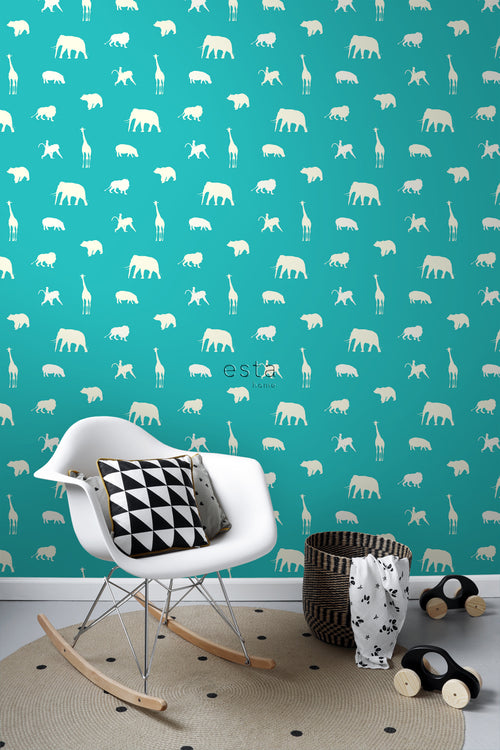 ESTAhome behang dieren turquoise - 53 cm x 10.05 m - 137337