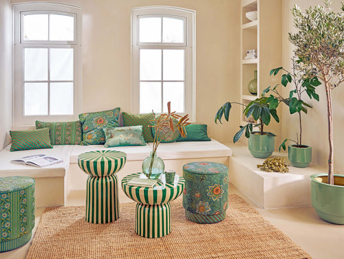 Pip Studio Poef Block Stripe Groen Fluweel 40 x 40 x 45 cm