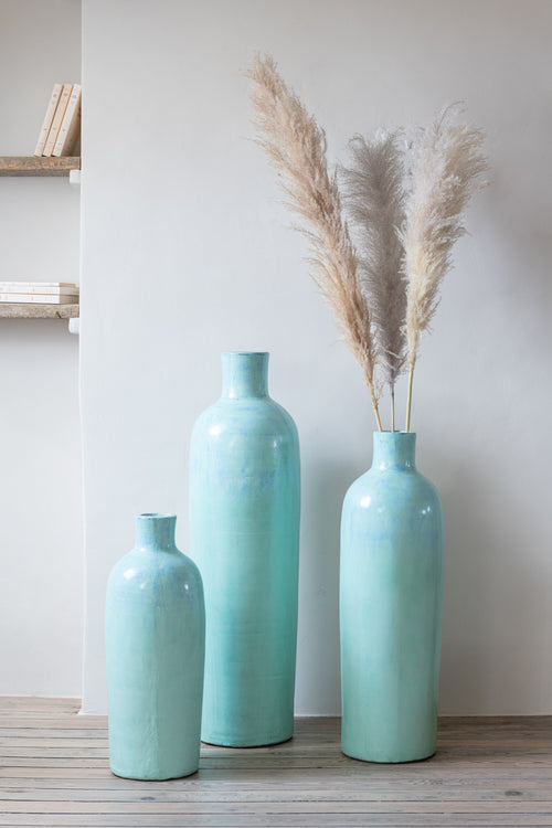 J-Line vaas Justine Terracotta - beton - blauw - large